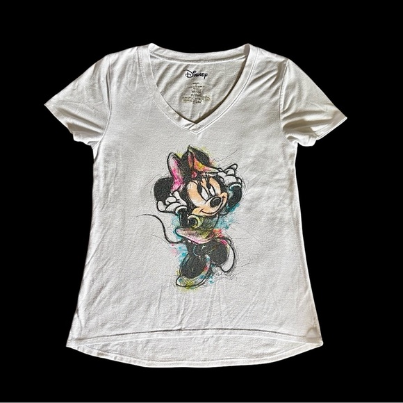 Disney Minnie Mouse Artsy Sketch V-Neck Graphic Tee White, Extra Small - Picture 2 of 5